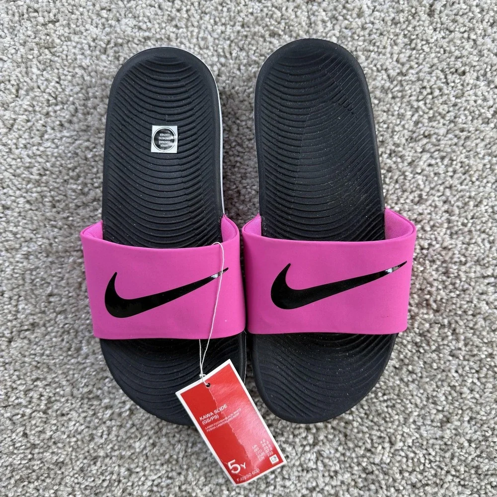Nike Kawa Slide Sandals Youth Size 5Y Pink Black Slip On Comfort FJ2250-600